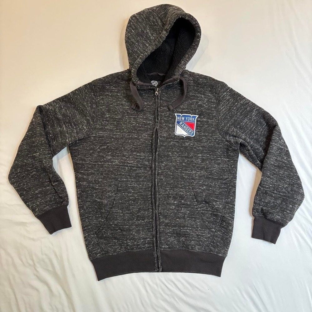 New York Rangers Dark Gray Sherpa Lined NHL‎ Zip Up Hoodie Medium Warm Heavy